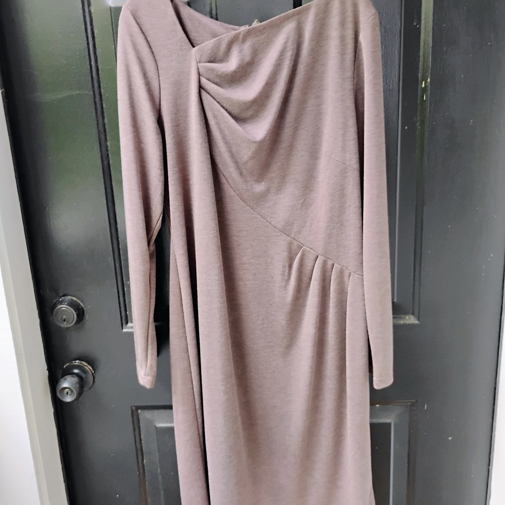 Mark Zunino Chic Long Sleeve Taupe Dress